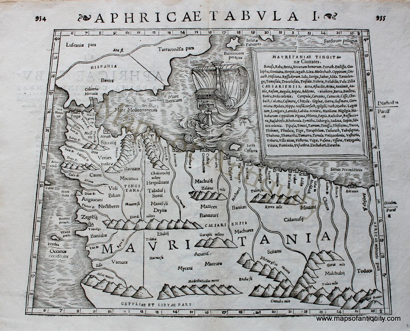 Antique-Black-and-White-Engraved-Map-Aphricae-Tabula-I---954-955-North-Africa--1542-Munster-Maps-Of-Antiquity