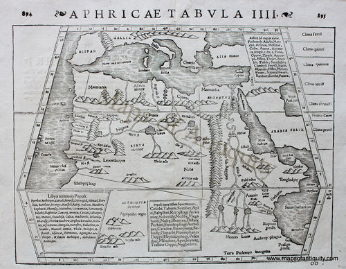 Antique-Black-and-White-Engraved-Map-Aphricae-Tabula-IIII---894-895-**********-North-Africa--1542-Munster-Maps-Of-Antiquity