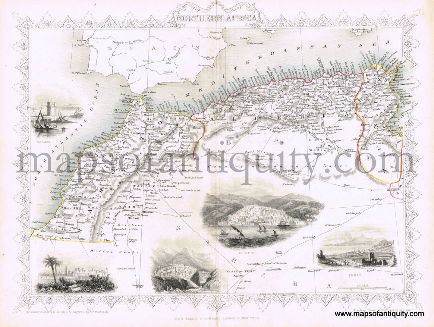 Antique-Hand-Colored-Map-Northern-Africa-Africa-North-Africa-1851-Tallis-Maps-Of-Antiquity