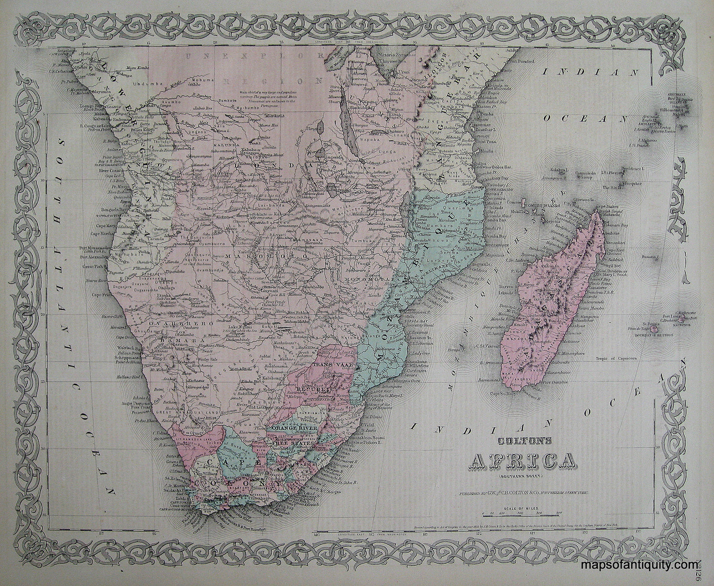 Antique-Hand-Colored-Map-Colton's-Africa-(Southern-Sheet)--******-Africa-Southern-Africa-1871-Colton-Maps-Of-Antiquity
