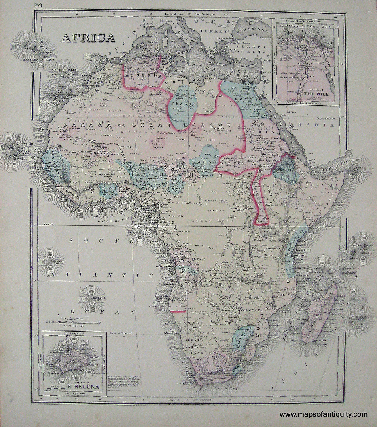 Antique-Hand-Colored-Map-Africa-****-Africa-Africa-General-1876-Gray-Maps-Of-Antiquity