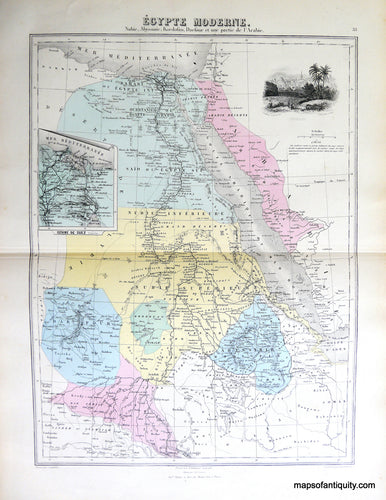 Antique-Hand-Colored-Map-Egypte-Moderne.--Africa--1883-Migeon-Maps-Of-Antiquity