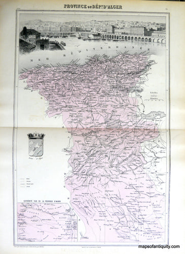 Antique-Hand-Colored-Map-Province-ou-Dept.-d'Alger-Africa--1884-Migeon-Maps-Of-Antiquity