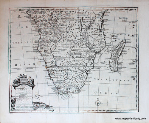 Antique-Black-and-White-Map-A-New-and-Accurate-Map-of-the-Southern-Parts-of-Africa-Containing-Lower-Guinea-Monoemugi-Zanguebar-the-Empire-of-Monomotapa-Country-of-the-Cafres-&-the-Island-of-MadagascarÃ¢â‚¬Â¦-Africa--c.-1747-Bowen-Maps-Of-Antiquity