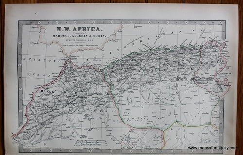 Antique-printed-color-Map-N.W.-Africa-Comprising-Marocco-Algeria-&-Tunis.-Africa-North-Africa-1881-Johnston-Maps-Of-Antiquity