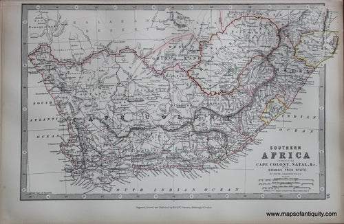 Antique-printed-color-Map-Southern-Africa-Comprising-Cape-Colony-Natal-&c.-With-Orange-Free-State-Africa-South-Africa-1881-Johnston-Maps-Of-Antiquity