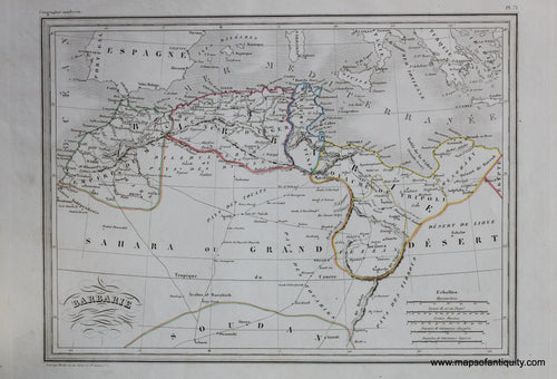 Antique-Hand-Colored-Map-Barbarie-Africa-North-Africa-1846-M.-Malte-Brun-Maps-Of-Antiquity