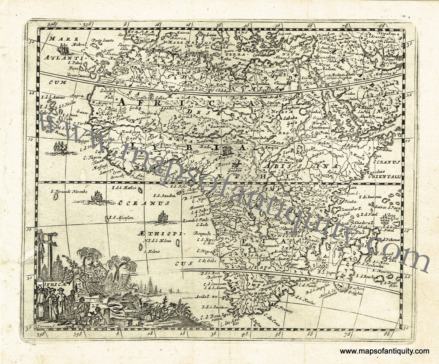 Antique-Black-and-White-Map-Africae-Africa--1725-De-Aefferden-Maps-Of-Antiquity