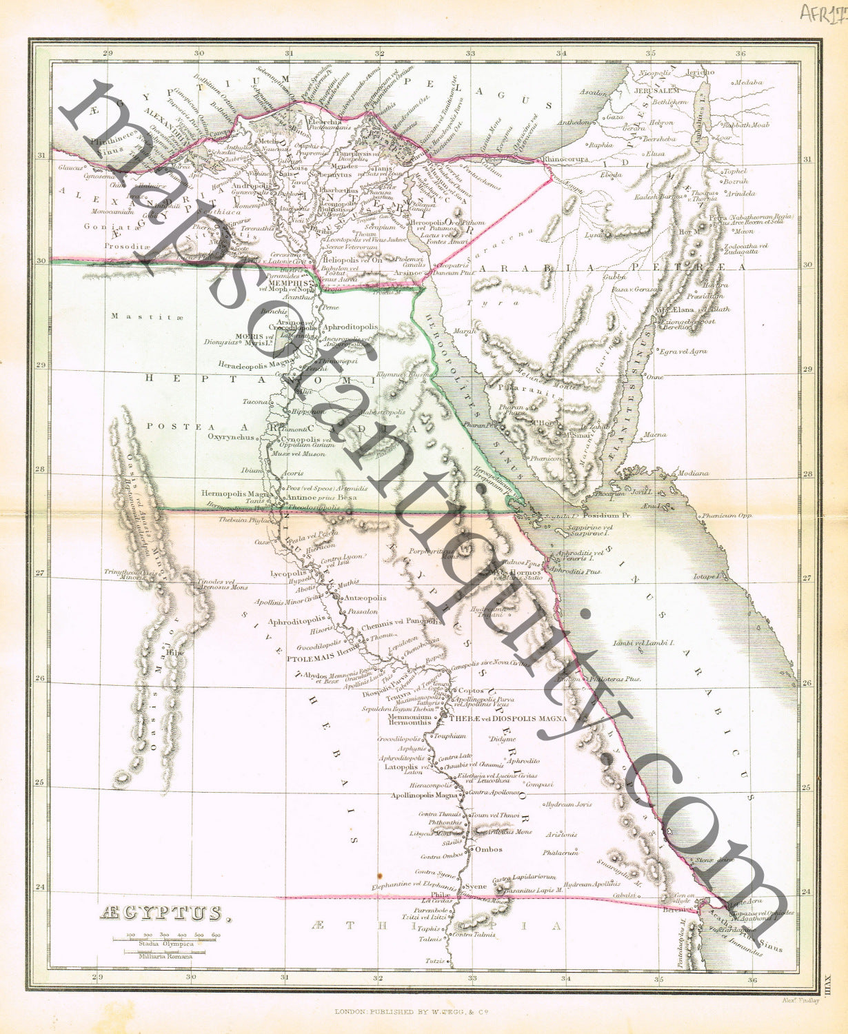 Antique-Hand-Colored-Map-Aegyptus-Africa-Ancient-World-Egypt-1840-Findlay-Maps-Of-Antiquity