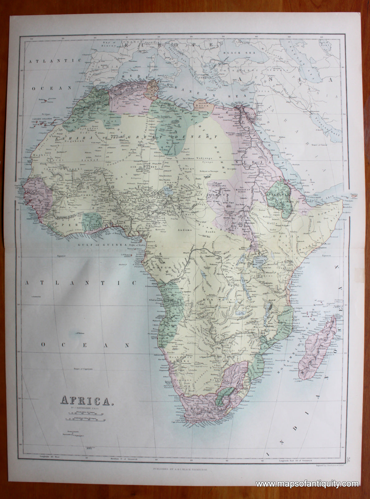 Antique-Printed-Color-Map-Africa-Africa-Africa-General-1879-Bartholomew/Black-Maps-Of-Antiquity