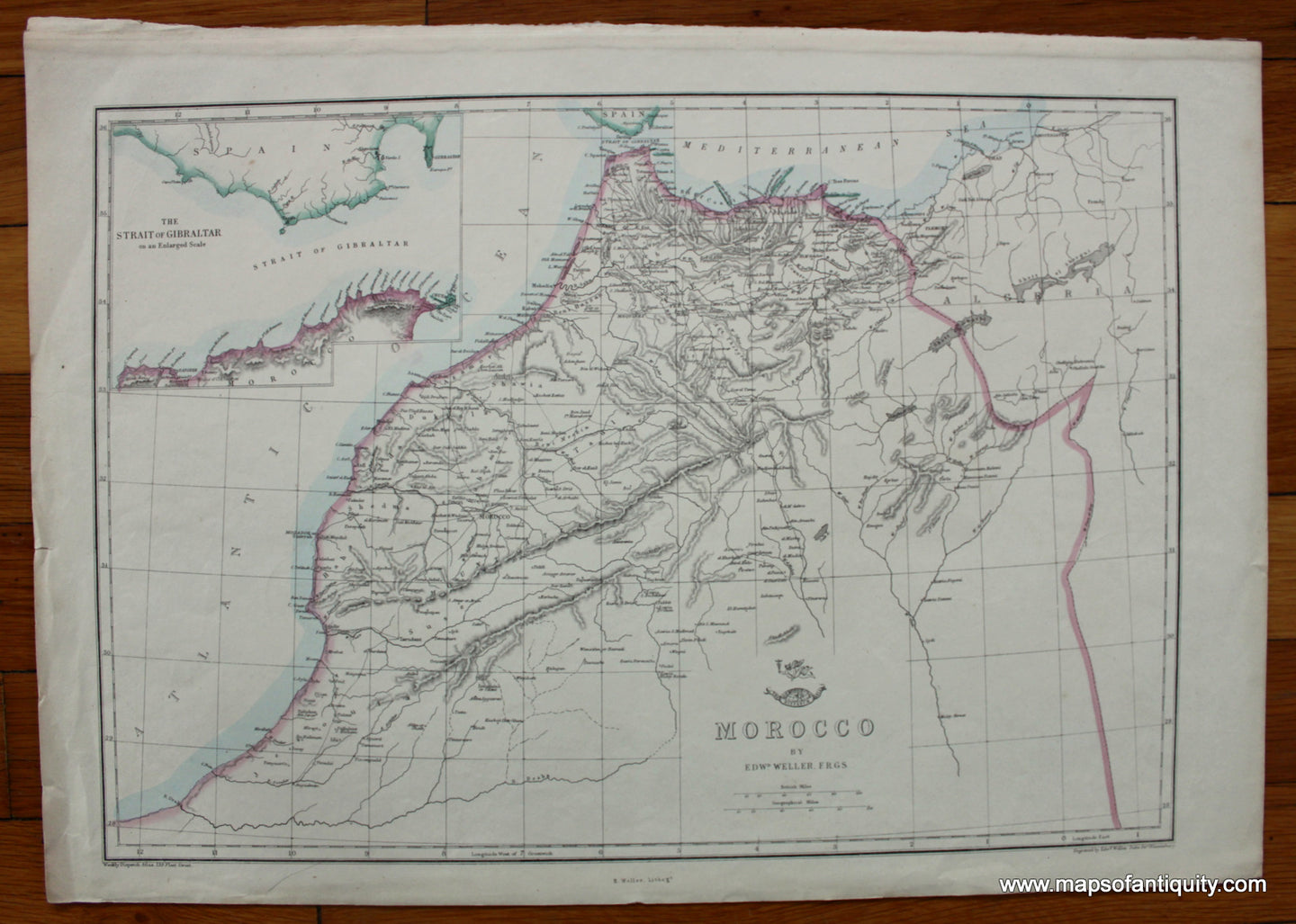 Antique-Hand-Colored-Map-Morocco-Africa-North-Africa-c.-1860-Weller/Weekly-Dispatch-Maps-Of-Antiquity