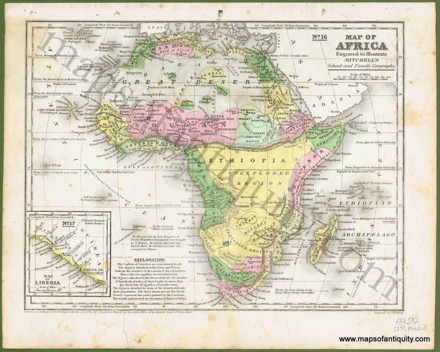 Antique-Hand-Colored-Map-No.-16-Map-of-Africa-&-No.-17-Map-of-Liberia-Africa-Africa-General-1839-Mitchell-Maps-Of-Antiquity