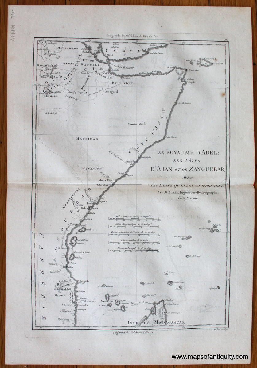 Antique-Map-Africa-Somalia-Kenya-Tanzania-Bonne-Desmarest-1787