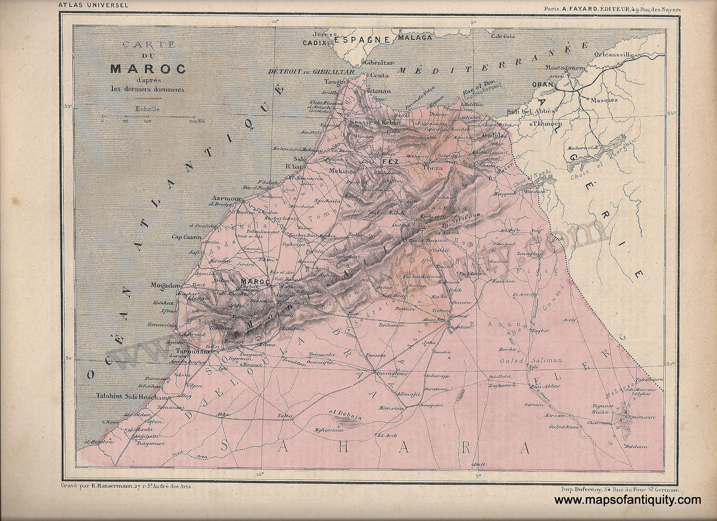 Antique-Map-Carte-du-Maroc-Morocco-Africa-African-Country-Countries-Fayard-Atlas-Universel-French-1877-1870s-1800s-Mid-Late-19th-Century-Maps-of-Antiquity