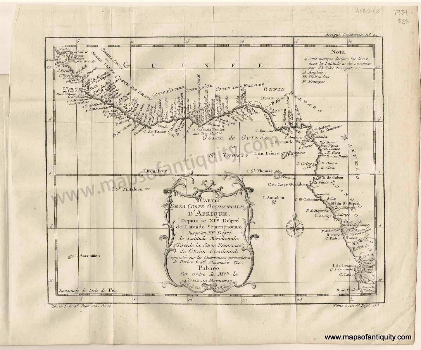 Antique-Map-Chart-Africa-West-Coast-Carte-Coste-Occidentale-d'Afrique-Bellin-1740-1700s