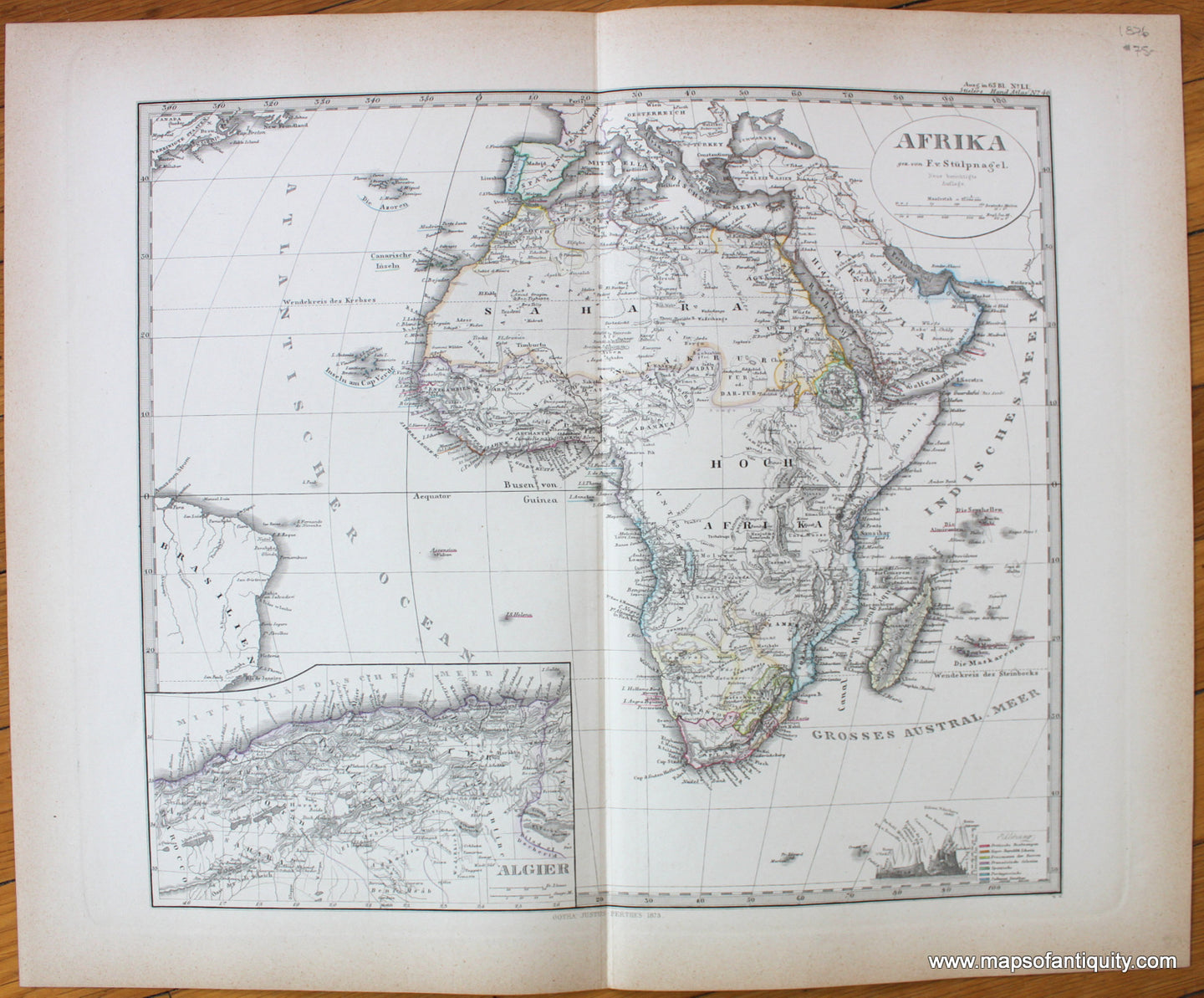 Antique-Map-Afrika-Africa-Stieler-1876-1870s-1800s-19th-century-Maps-of-Antiquity