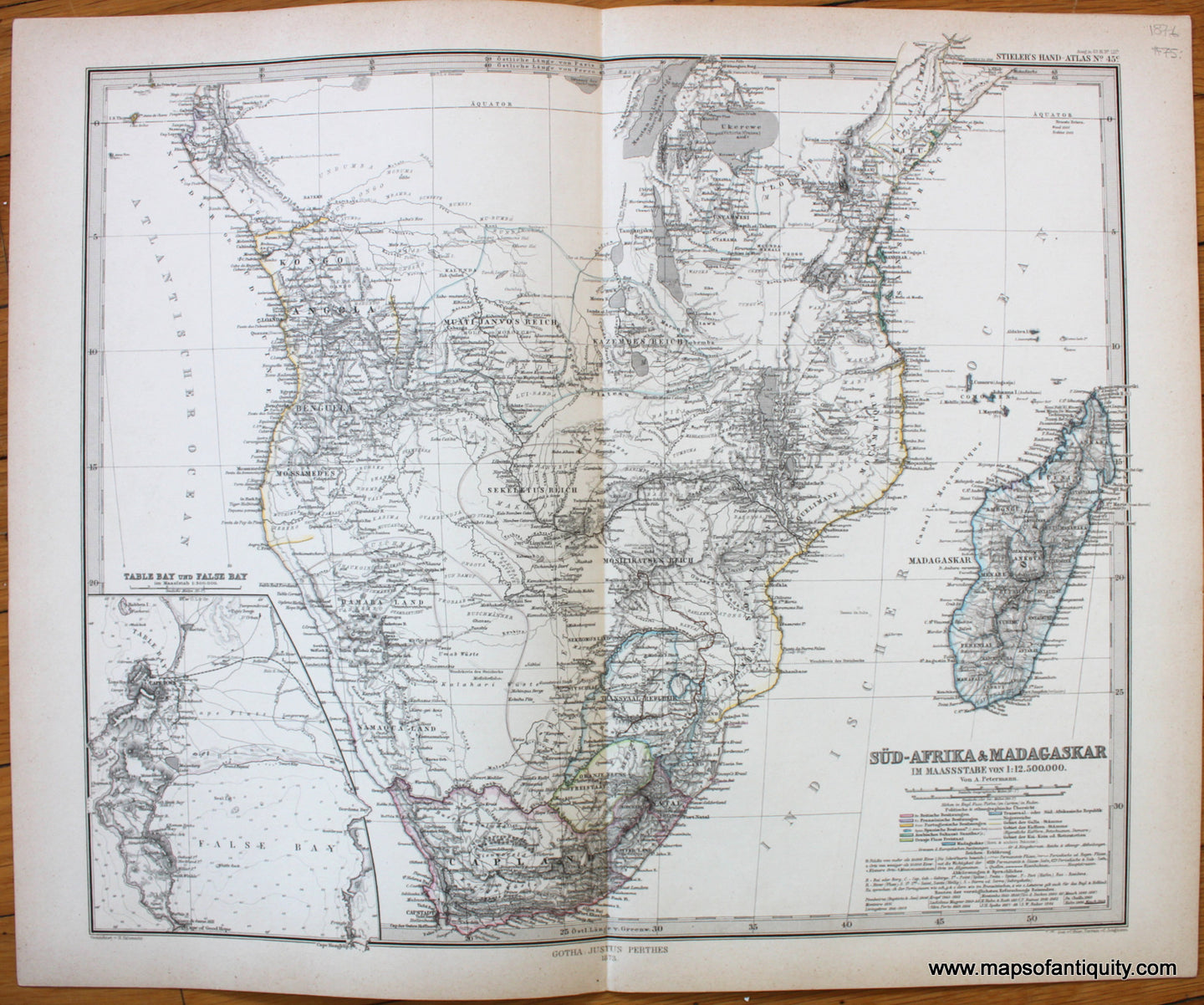 Antique-Map-Africa-South-Sud-Afrika-Madagaskar-Stieler-1876-1870s-1800s-19th-century-Maps-of-Antiquity