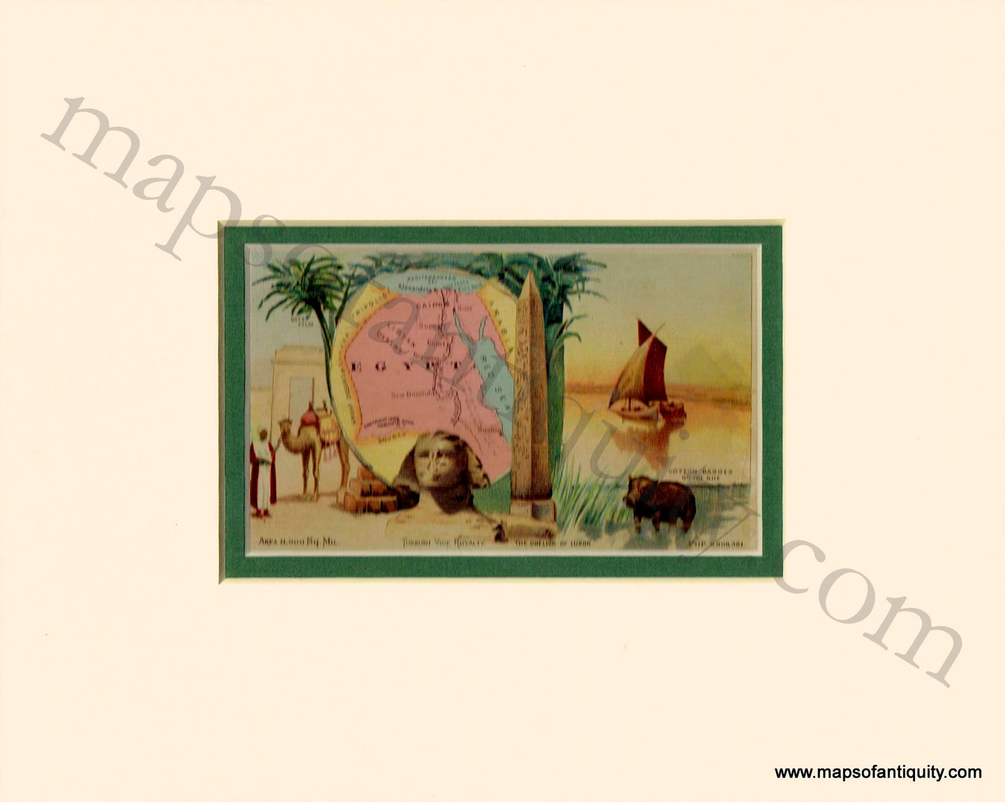 Antique-Map-Chromolithograph-Print-Vignettes-Card-Egypt-Africa-Arbuckle-1890-1890s-1800s-Late-19th-Century-Maps-of-Antiquity