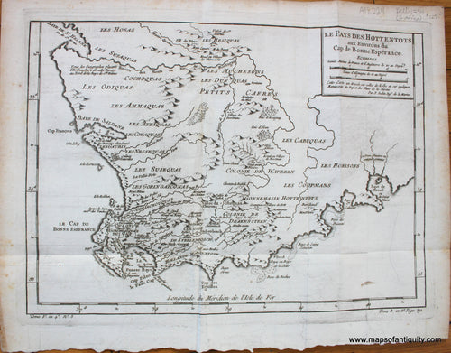 Antique-Early-Map-South-Africa-Cape-of-Good-Hope-Le-Pays-des-Hottentots-aux-Environs-du-Cap-de-Bonne-Esperance-French-Bellin-1760s-1700s-Mid-Late-18th-Century-Maps-of-Antiquity