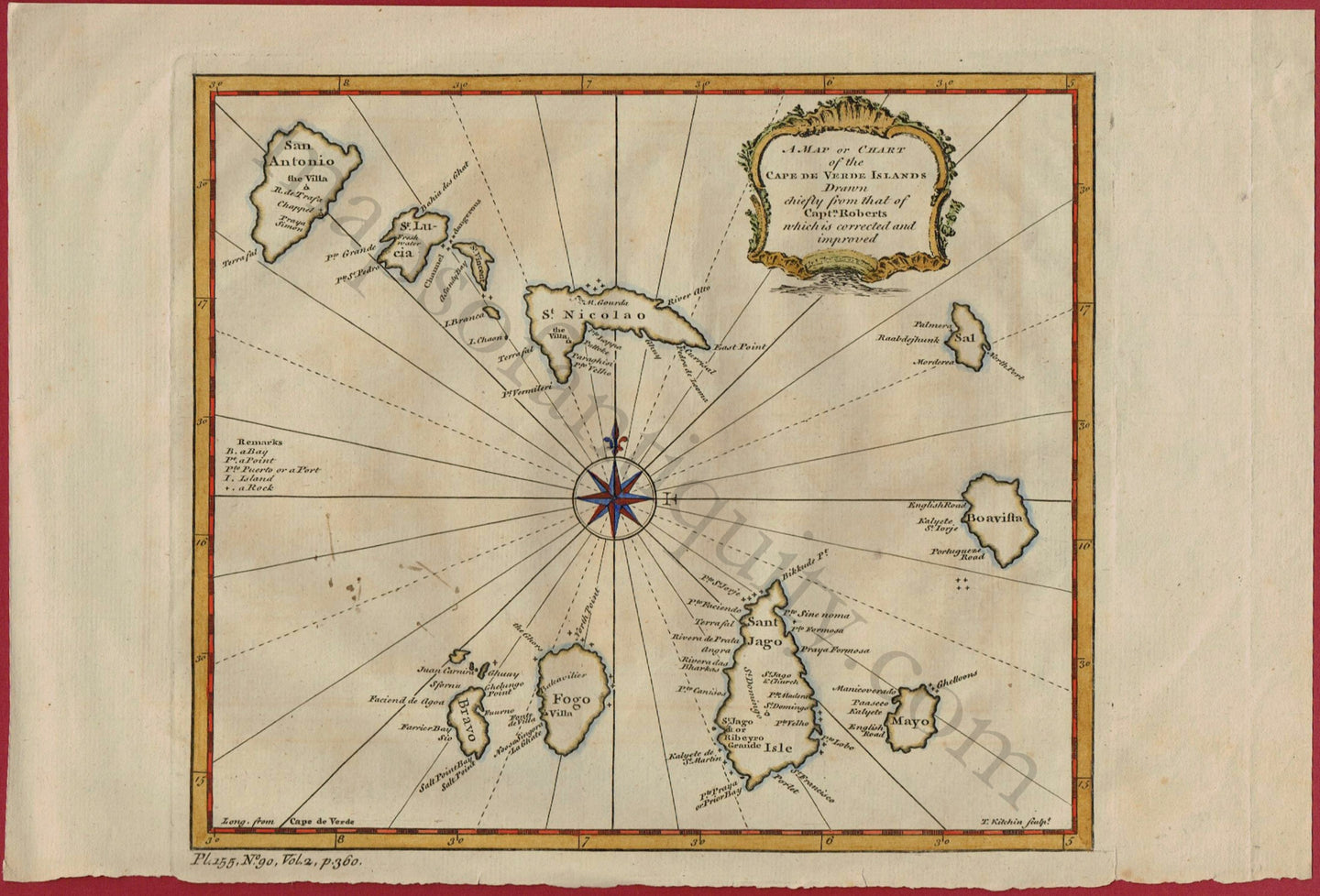 Antique-A-Map-or-Chart-of-the-Cape-de-Verde-Islands-Kitchin-Africa-1750s-1700s-Mid-18th-Century-Maps-of-Antiquity