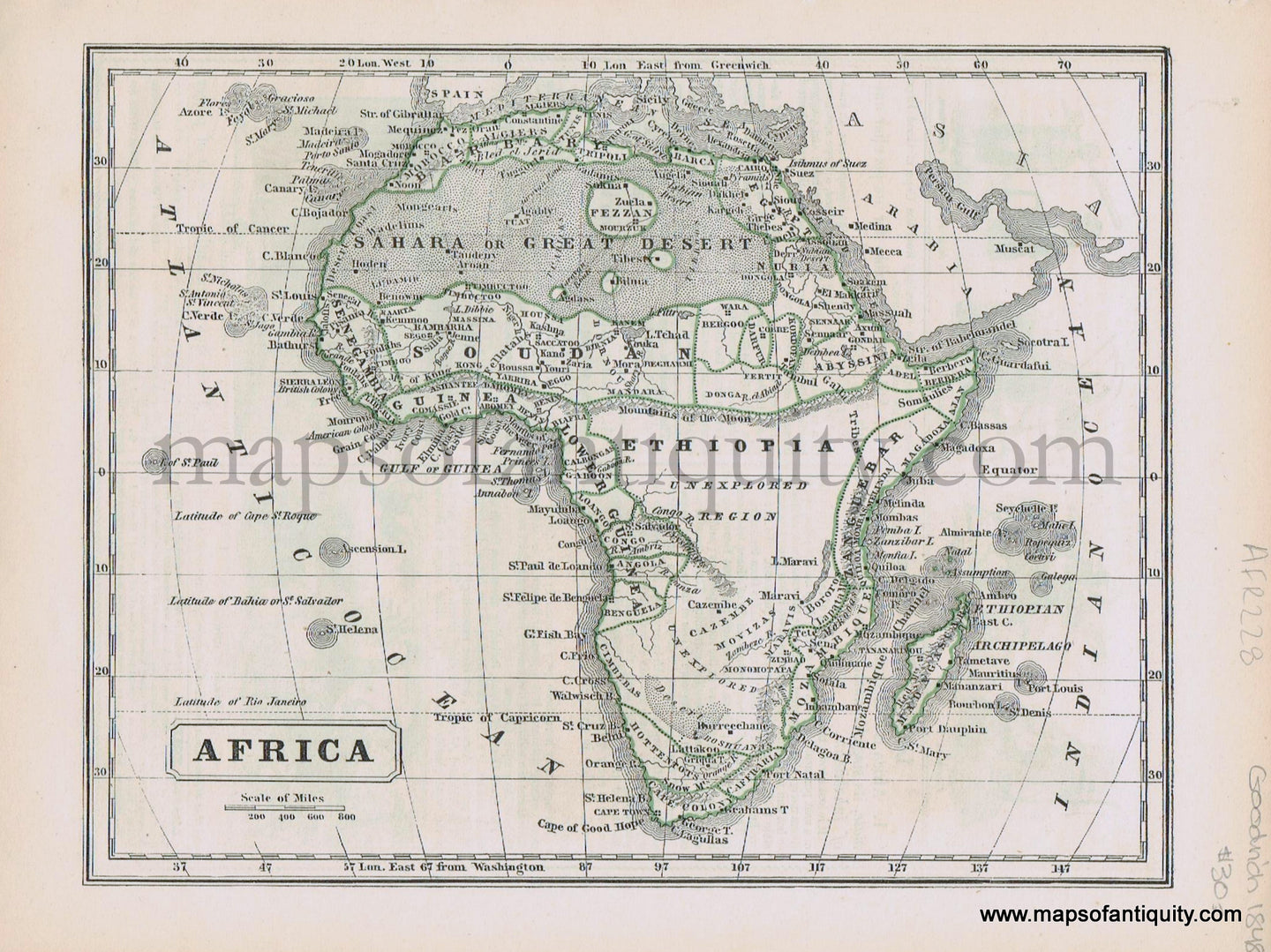 Antique-Printed-Color-Map-Africa:-Barbary-States-1848-Goodrich-1800s-19th-century-Maps-of-Antiquity