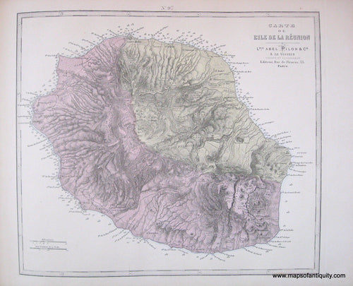 Antique-Hand-Colored-Map-Carte-de-L'Ile-de-la-Reunion-1877-Levasseur-1800s-19th-century-Maps-of-Antiquity