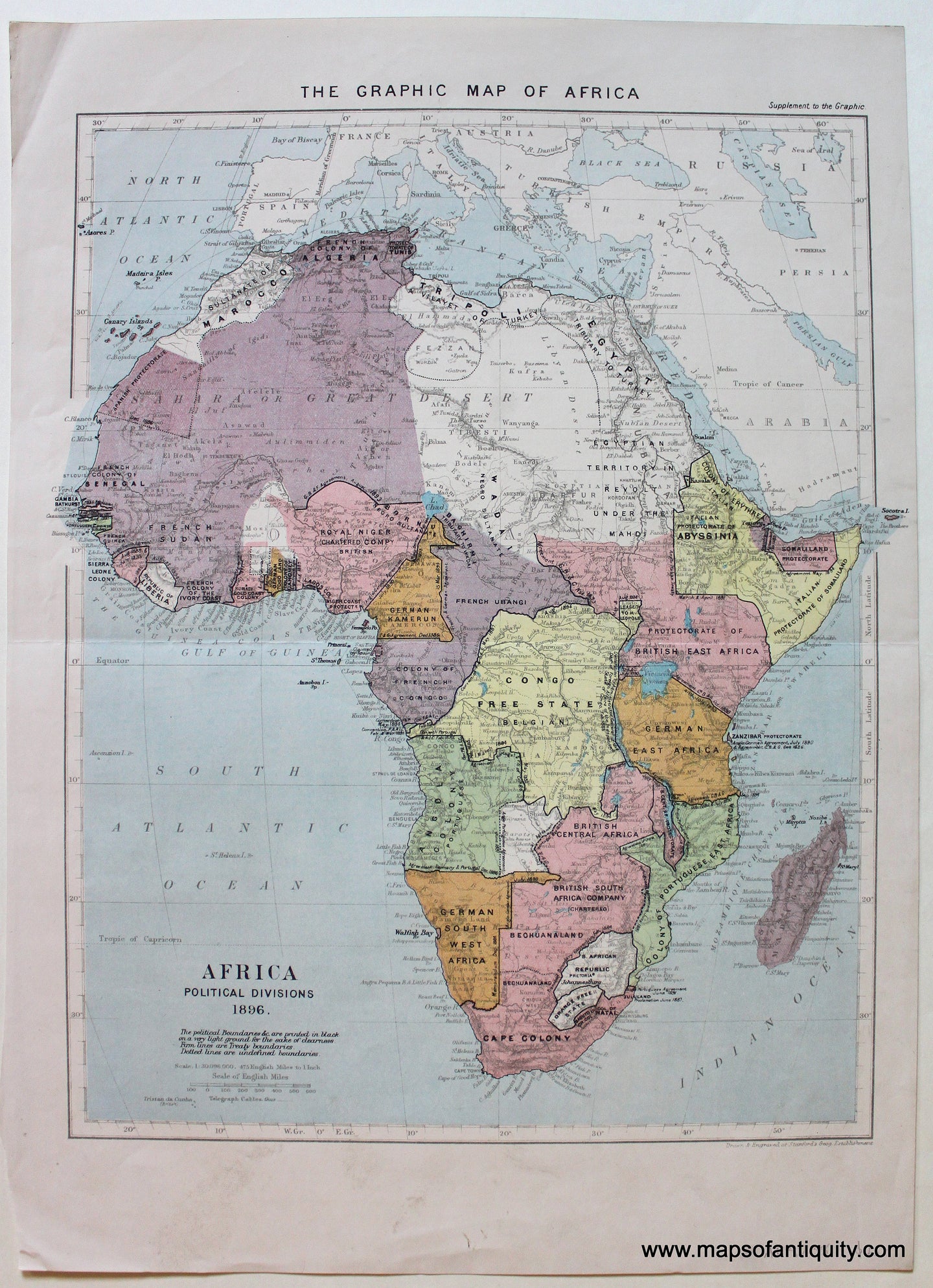 Antique-Printed-Color-Map-The-Graphic-Map-of-Africa-c.-1896-Stanford-The-Graphic-1800s-19th-century-Maps-of-Antiquity