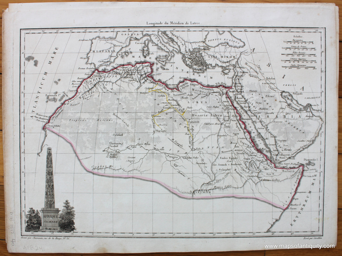 Antique-Hand-Colored-Map-Afrique-Ancienne-Ancient-Africa-1812-Malte-Brun-Lapie-1800s-19th-century-Maps-of-Antiquity