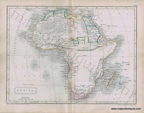 Antique-Hand-Colored-Map-Africa.-1842-Butler-1800s-19th-century-Maps-of-Antiquity