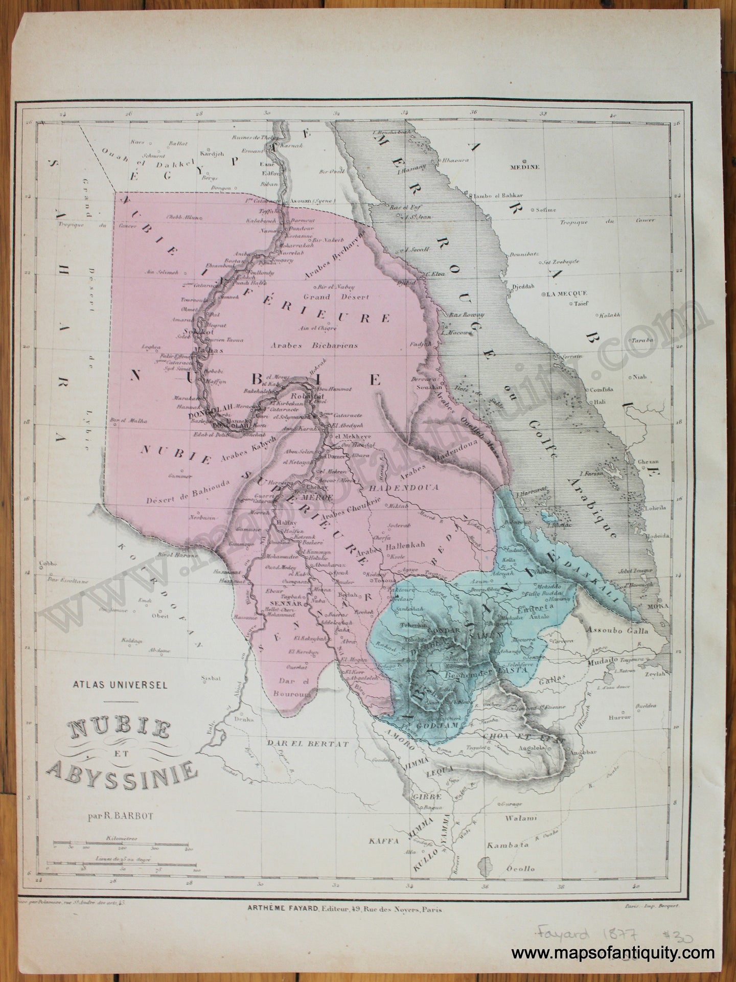 Antique-Printed-Color-Map-Nubie-et-Abyssinie-1877-Fayard---1800s-19th-century-Maps-of-Antiquity