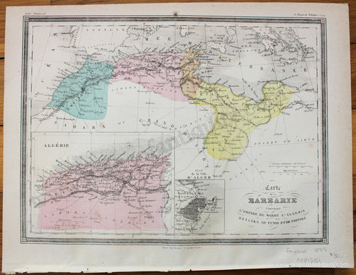 Antique-Printed-Color-Map-Carte-de-la-Barbarie-Contenant-l'Empire-de-Maroc-l'Algerie-et-les-Beyliks-de-Tunis-et-de-Tripoli-1877-Fayard---1800s-19th-century-Maps-of-Antiquity