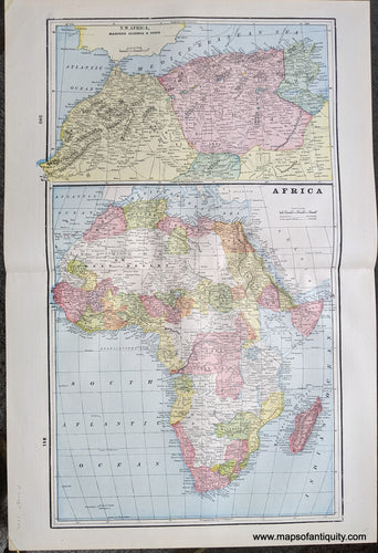 Genuine-Antique-Printed-Color-Comparative-Chart-Africa;-versos:-Oceanica-Map-Showing--Routes-of-Voyages-and-Discoveries-861-1685-Africa--1892-Home-Library-&-Supply-Association-Maps-Of-Antiquity-1800s-19th-century