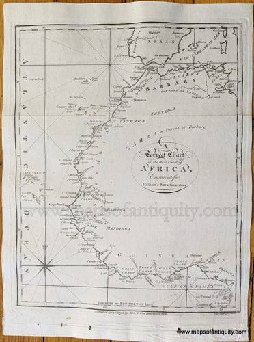 Genuine-Antique-Map-A-Correct-Chart-of-the-West-Coast-of-Africa-Engraved-for-Malham's-Naval-Gazetteer-Africa--1795-Malham's-Naval-Gazetteer-Maps-Of-Antiquity-1800s-19th-century