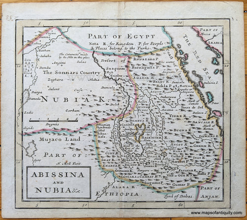 Genuine-Antique-Map-Abissina-and-Nubia-&c.---part-of-Africa-Africa--c.-1700-Moll-Maps-Of-Antiquity-1800s-19th-century