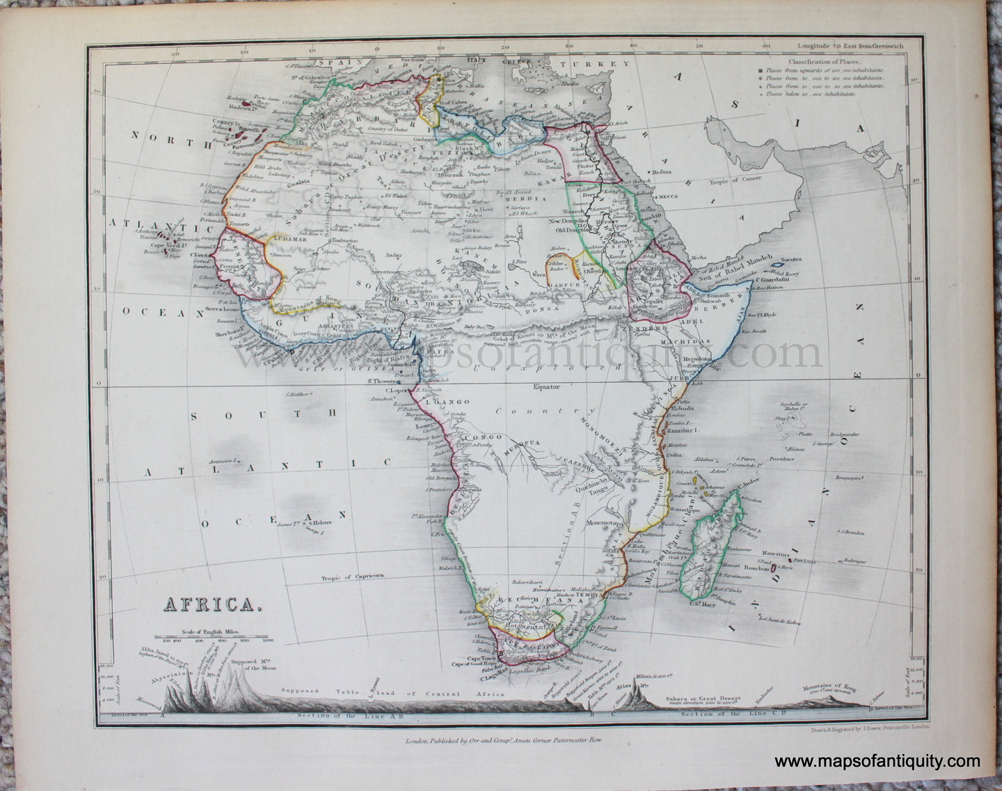 Genuine-Antique-Map-Africa-Africa--1850-Petermann-/-Orr-/-Dower-Maps-Of-Antiquity-1800s-19th-century