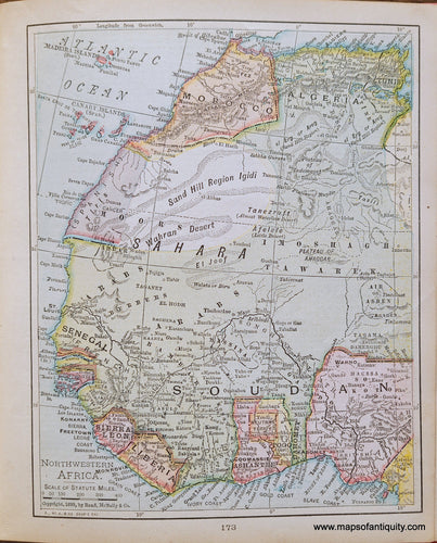 Genuine-Antique-Map-Northwestern-Africa-1900-Rand-McNally-Maps-Of-Antiquity