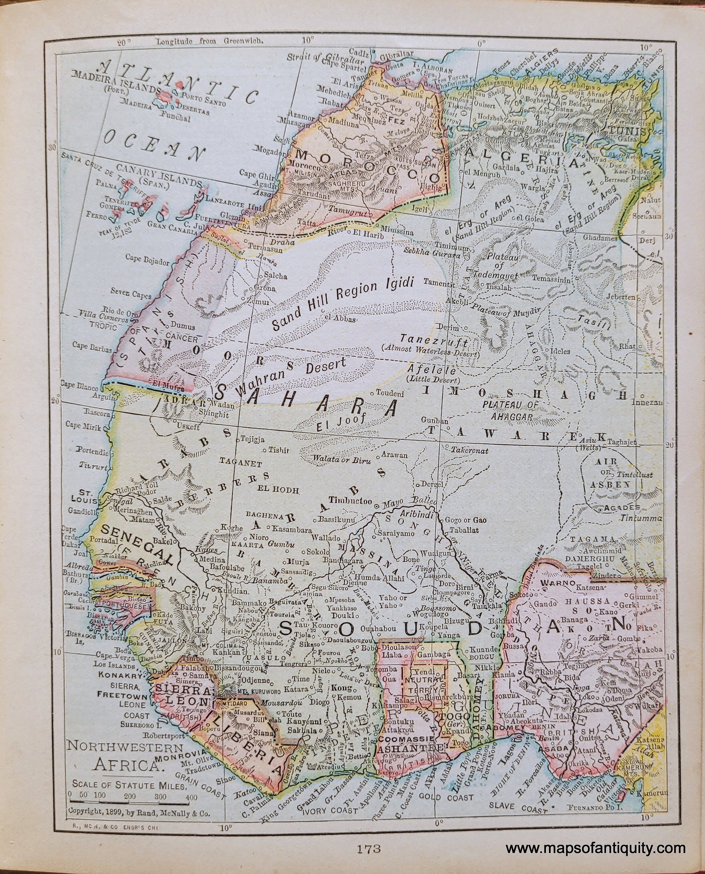 Genuine-Antique-Map-Northwestern-Africa-1900-Rand-McNally-Maps-Of-Antiquity