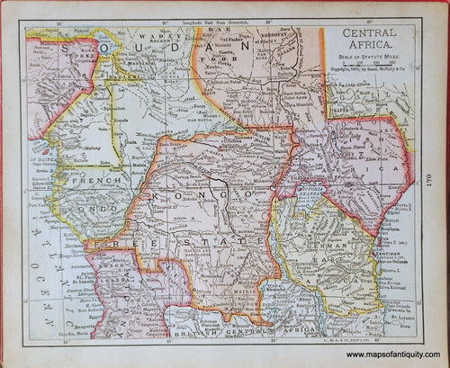 Genuine-Antique-Map-Central-Africa-1900-Rand-McNally-Maps-Of-Antiquity