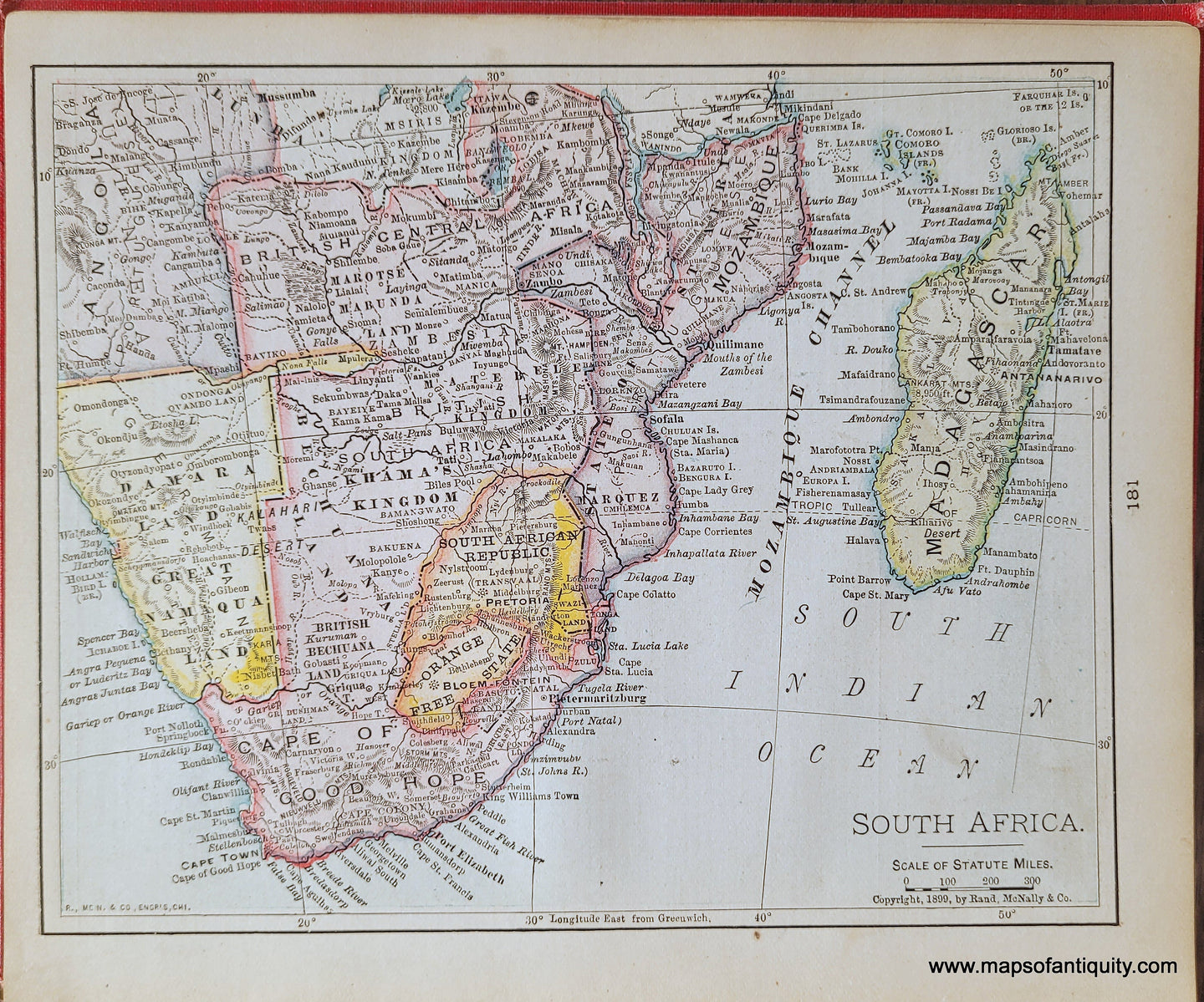 Genuine-Antique-Map-South-Africa-1900-Rand-McNally-Maps-Of-Antiquity