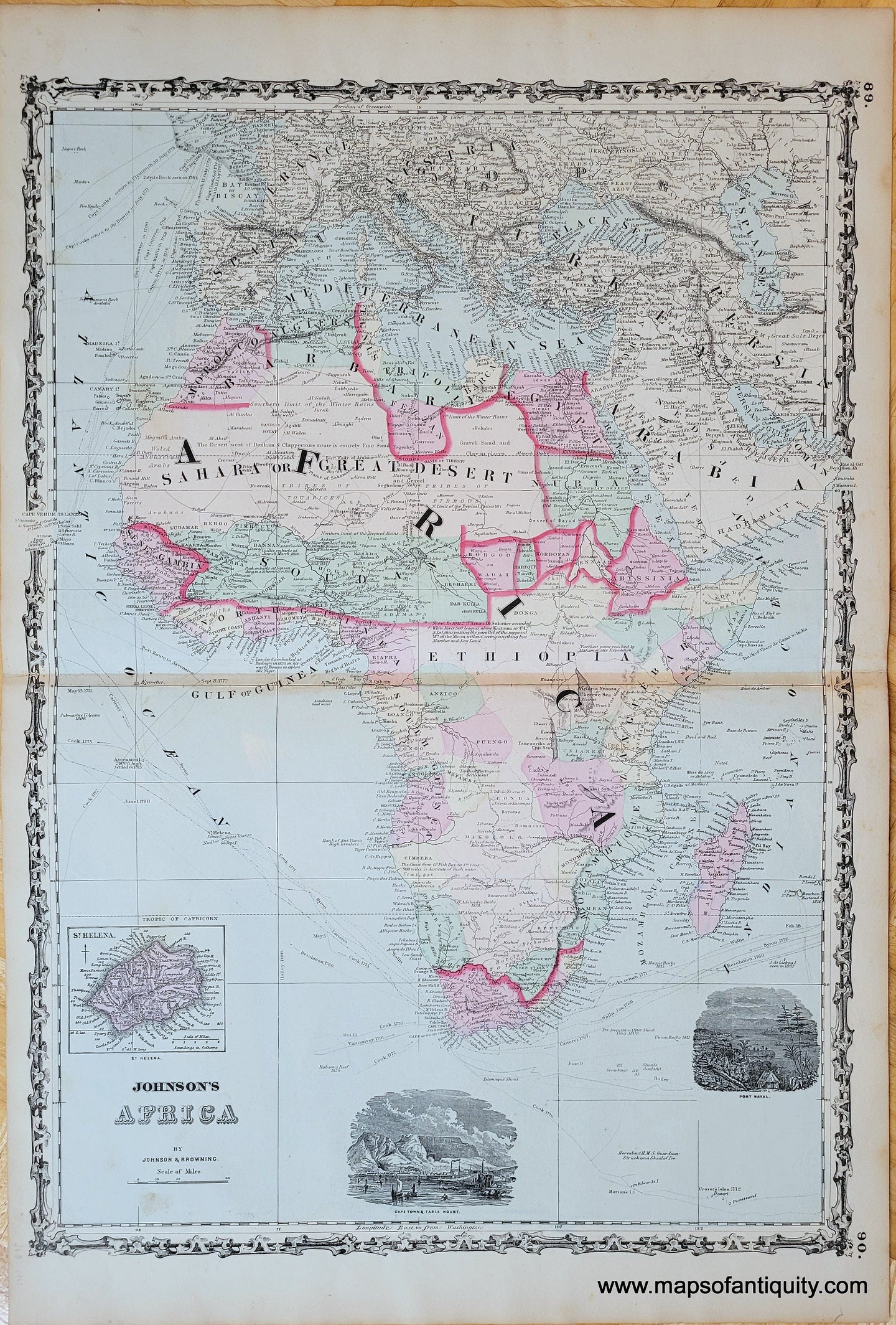 Genuine-Antique-Map-Johnsons-Africa-Africa-1861-Johnson-Browning-Maps-Of-Antiquity-1800s-19th-century