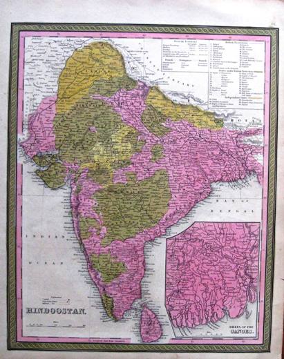 Antique-Hand-Colored-Map-Hindoostan**********----Asia-1846-Mitchell-Maps-Of-Antiquity