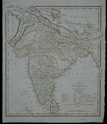 Black-and-White-Antique-Map-An-Accurate-View-of-Hindoostan-shewing-the-Territories-ceded-by-Tippoo-Saib.-To-the-different-Powers.-Asia-India-c.-1800-Unknown-Maps-Of-Antiquity