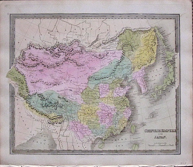 Antique-Hand-Colored-Map-Chinese-Empire-and-Japan.-**********-Asia-China-and-Japan-1842-Jeremiah-Greenleaf-Maps-Of-Antiquity