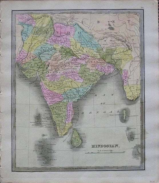 Antique-Hand-Colored-Map-Hindostan.-******-Asia-India-1842-Jeremiah-Greenleaf-Maps-Of-Antiquity