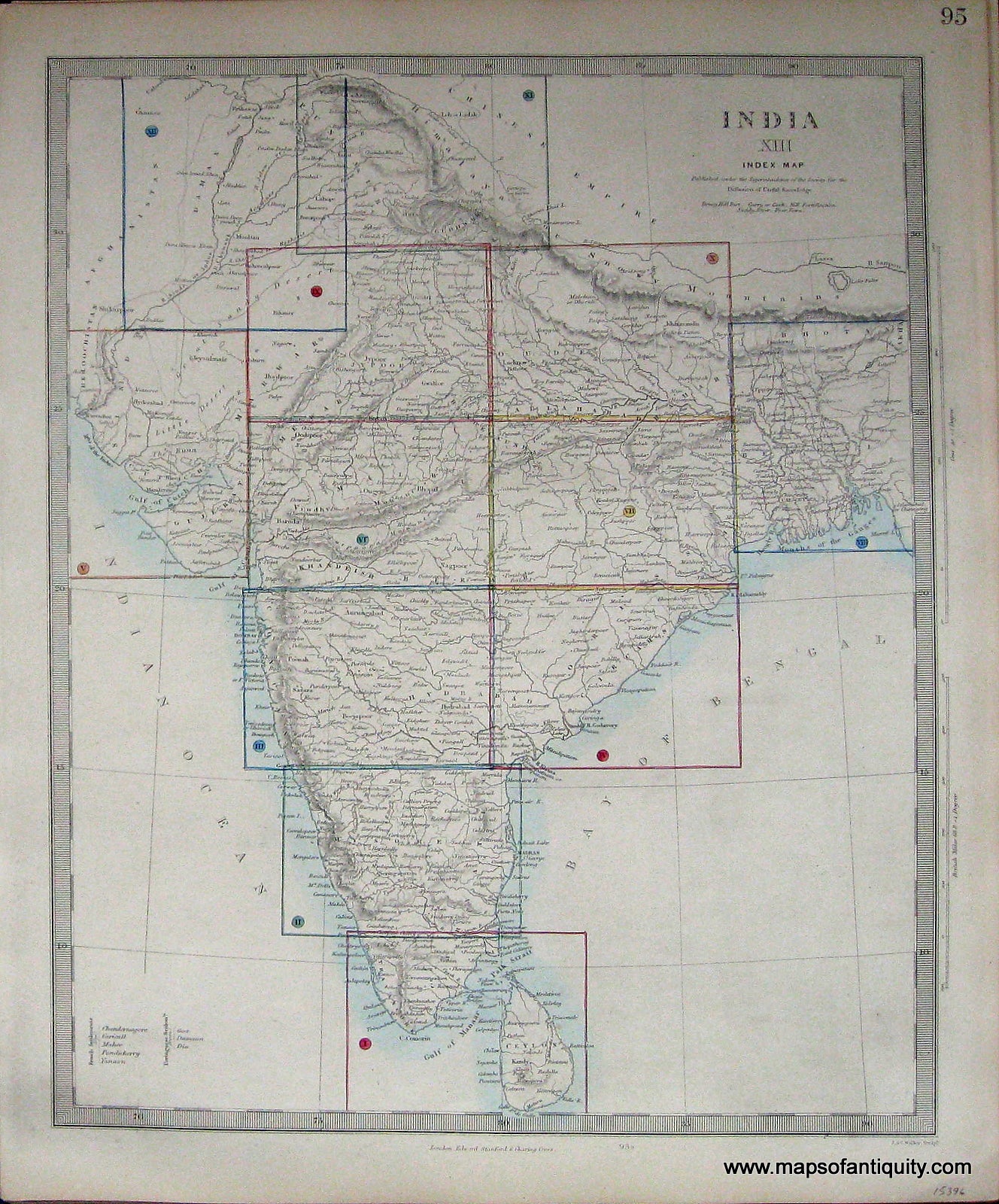 Antique-Hand-Colored-Map-India-XIII-Index-Map-Published-under-the-Superintendence-of-the-SDUK/Society-for-the-Diffusion-of-Useful-Knowledge.-Asia-India-1845-(circa-1845)-SDUK/Society-for-the-Diffusion-of-Useful-Knowledge-Maps-Of-Antiquity