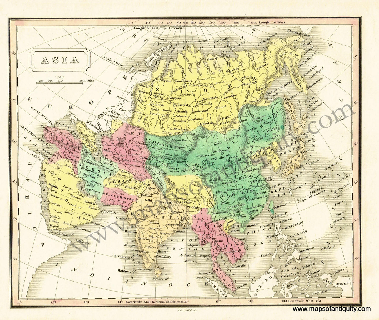 Antique-Hand-Colored-Map-Asia.-Asia-Asia-General-1828-Malte-Brun-Maps-Of-Antiquity