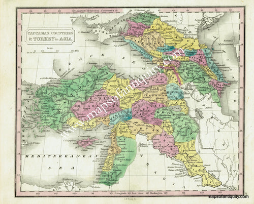 Antique-Hand-Colored-Map-Caucasian-Countries-and-Turkey-in-Asia.-Asia-Turkey-1828-Malte-Brun-Maps-Of-Antiquity