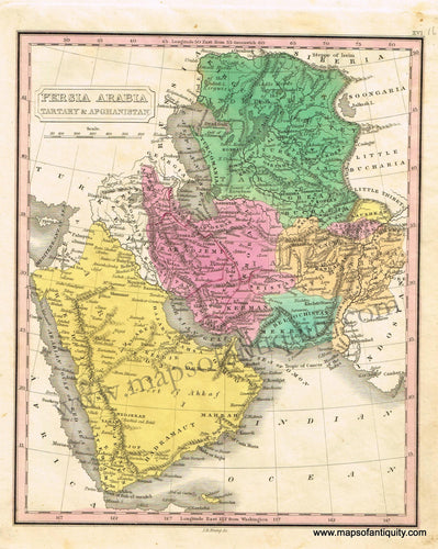 Antique-Hand-Colored-Map-Persia-Arabia-Tartary-and-Afghanistan.--Asia-Persia-1828-Malte-Brun-Maps-Of-Antiquity