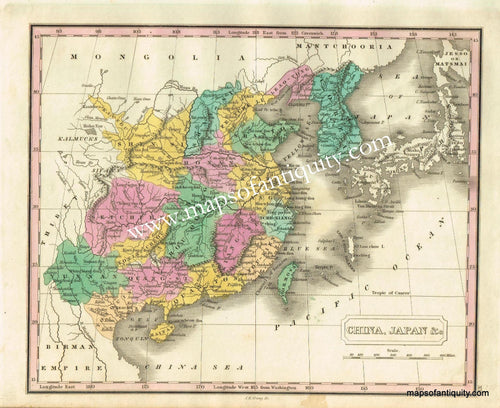 Antique-Hand-Colored-Map-China-Japan-&c.-Asia-China-1828-(circa-1828)-Malte-Brun-Maps-Of-Antiquity