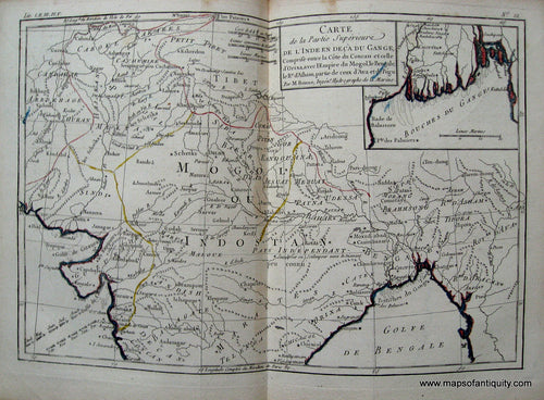 Antique-Hand-Colored-Map-Carte-de-la-Partie-superieure-de-L'Inde-en-de-ca-du-Gange-etc.-Asia-India-1780-Raynal-and-Bonne-Maps-Of-Antiquity